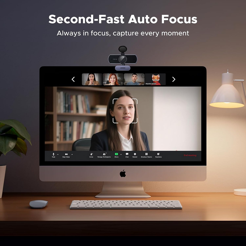 Webcam UGREEN 65381 4K@30fps cho PC, độ phân giải cực cao, tích hợp micro, màu xám.