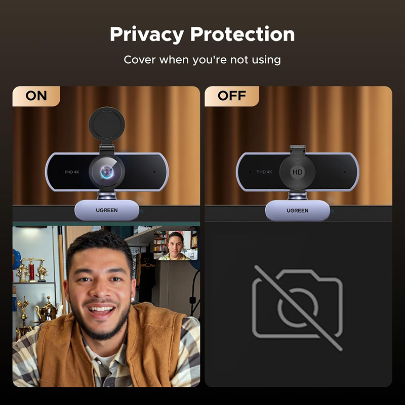 Webcam UGREEN 65381 4K@30fps cho PC, độ phân giải cực cao, tích hợp micro, màu xám.