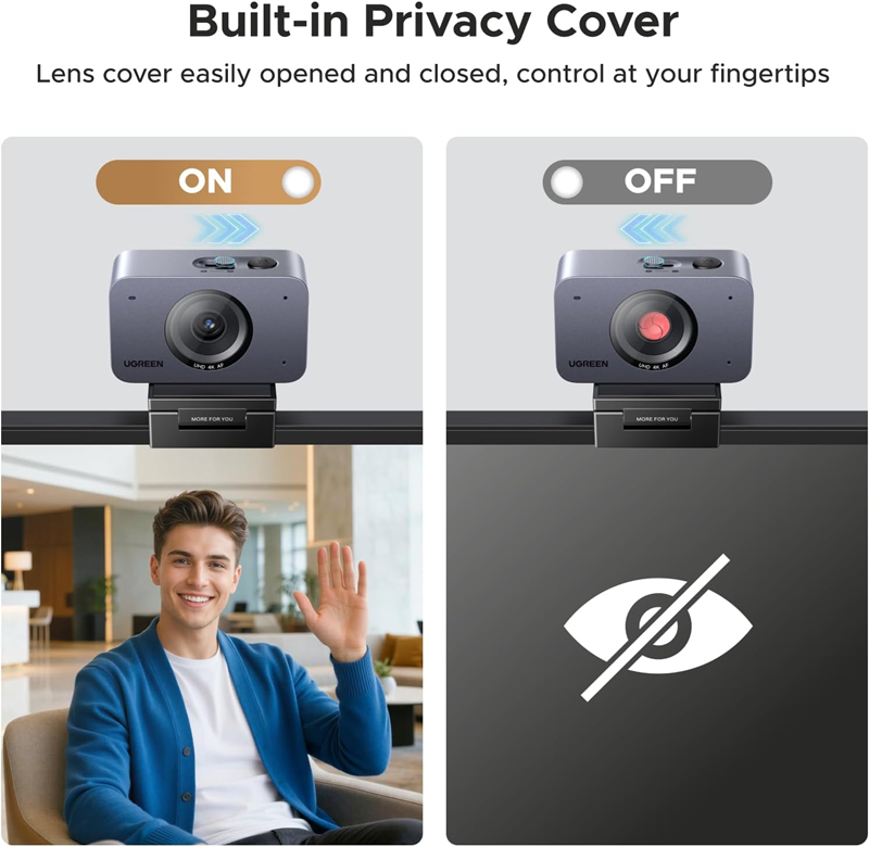 Webcam UGREEN 85071A 4K tự động lấy nét dành cho PC/Mac, camera web Ultra HD.nhận diện khuôn mặt AE.