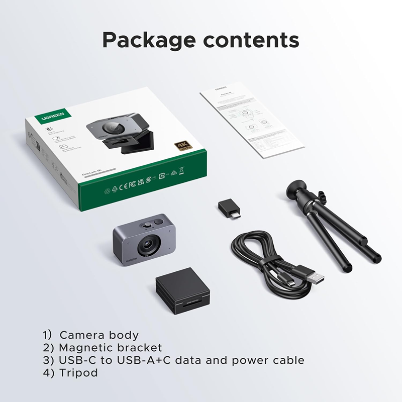 Webcam UGREEN 85071A 4K tự động lấy nét dành cho PC/Mac, camera web Ultra HD.nhận diện khuôn mặt AE.