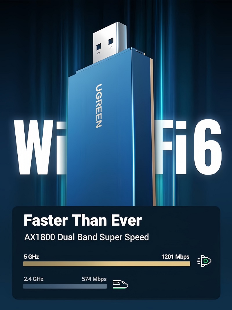 Ugreen 90340 USB phát Wifi băng tần kép 5G và 2.4G tốc độ 1800 Mbps cao cấp