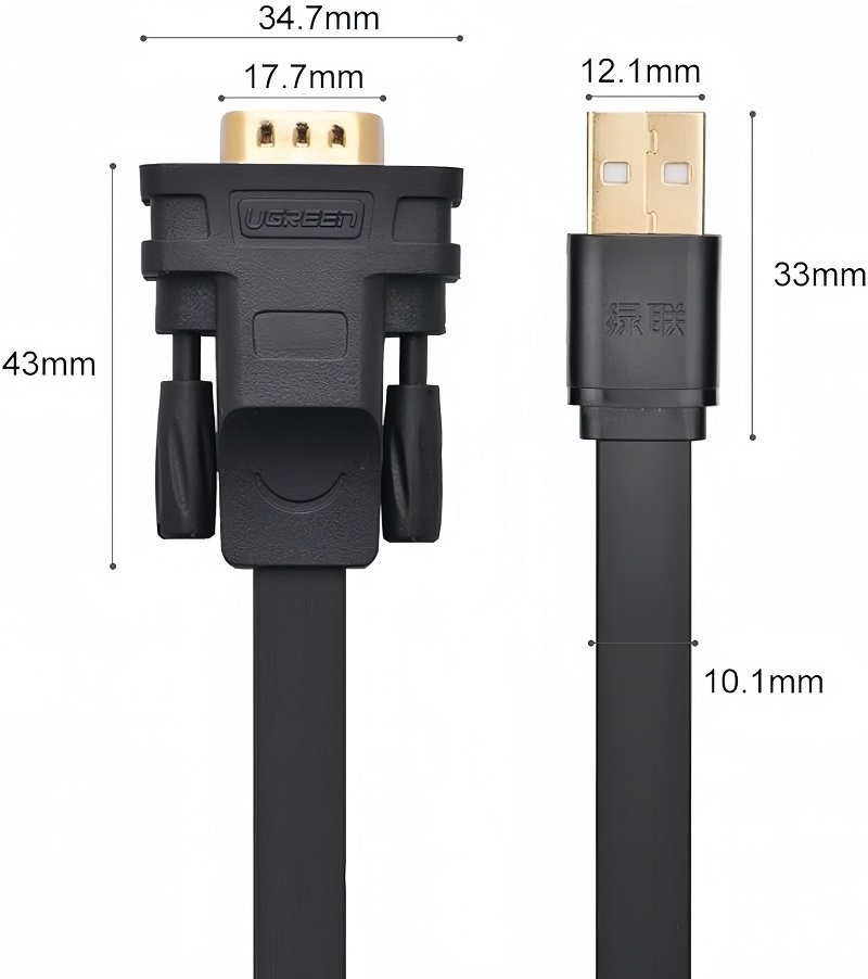 Ugreen 20218 cáp tín hiệu chuyển đổi USB 2.0 sang com RS232 dài 2M dáng dẹt cao cấp