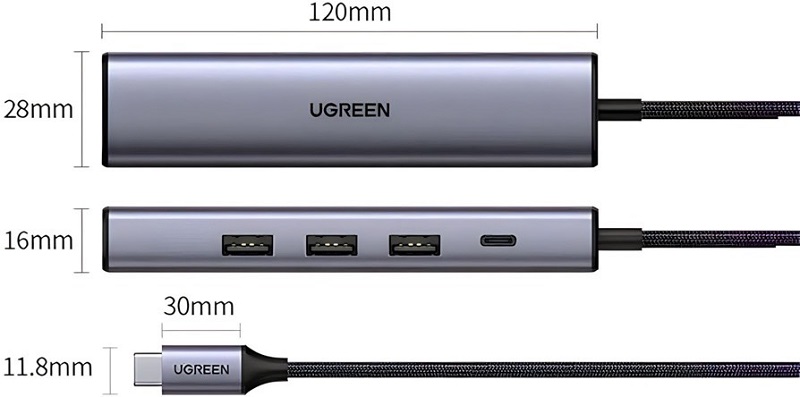 Ugreen 20932 Bộ chia 5 trong 1 USB Type C ra cổng USB 3.0 kèm Lan RJ45 cao cấp