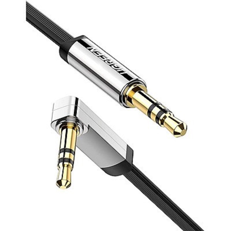 Ugreen 60288 1M cáp 90 độ bẻ góc phải 3.5mm 2 đầu đực mạ vàng 24k màu đen siêu mỏng AV119