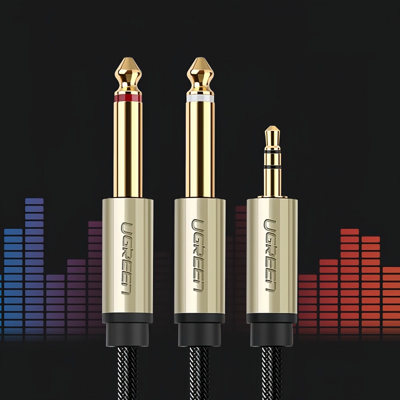 Ugreen 10615 cáp audio 3.5mm ra hai đầu 6.5mm dài 2M mạ vàng 24K cao câp (màu xám)