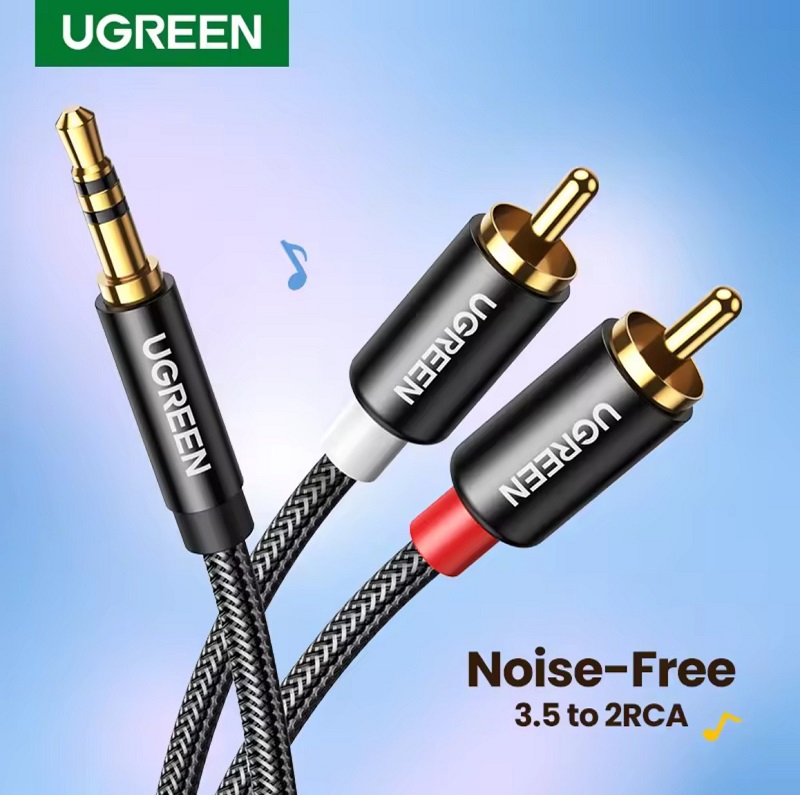 Ugreen 60241 cáp âm thanh 3.5mm ra 2 đầu RCA dài 2M bọc Nylon cao cấp