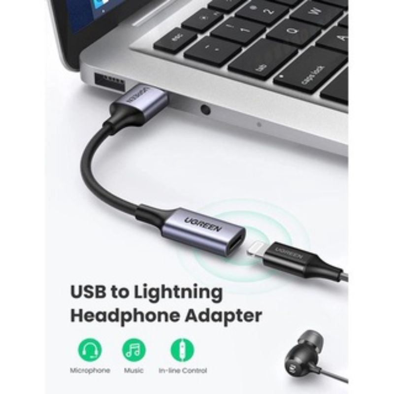 UGREEN 70953 Cáp chuyển đổi âm thanh USB Type-C sang cổng tai nghe Lightning chính hãng