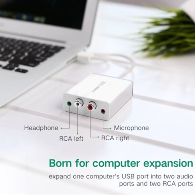 Ugreen 30521 Cáp chuyển USB to RCA hỗ trợ Mic + Headphone chính hãng