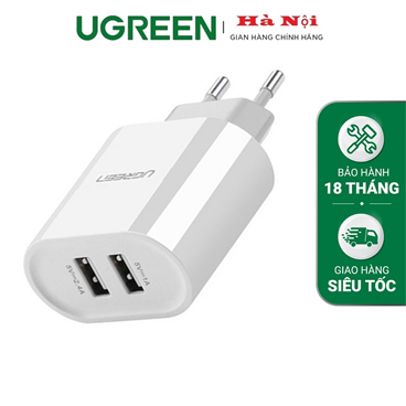 20384 Củ sạc UGREEN 2 cổng USB Wall Charger 3.4A EU (White)