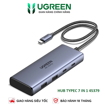 Ugreen 45379 7 IN 1 Hub chuyển USB typeC sang 2 HDMI 4K, 2 USB A 10Gbps, 2 USB C 10Gbps, 1 PD 100w