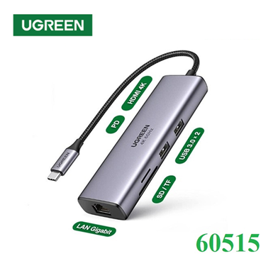 60515 Hub USB C 7 in 1 USB Type-C ra HDMI 4K@60hz/USB/LAN Gigabit/PD100W/SD/TF Ugreen cao cấp
