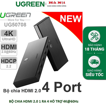 Bộ chia HDMI 1 ra 4 HDMI 2.0 hỗ trợ 4Kx2K@60Hz chính hãng Ugreen 50708 cao cấp