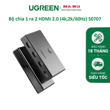 Bộ chia HDMI 2.0 ra 2 cổng hỗ trợ 4kx2k/60Hz chính hãng Ugreen 50707