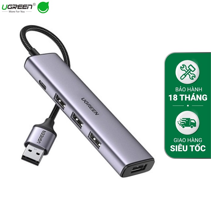 Bộ chia Hub chia USB 3.0 ra 4 cổng USB 3.0 tốc độ 5Gbps dây bọc dù vỏ nhôm Ugreen 20805