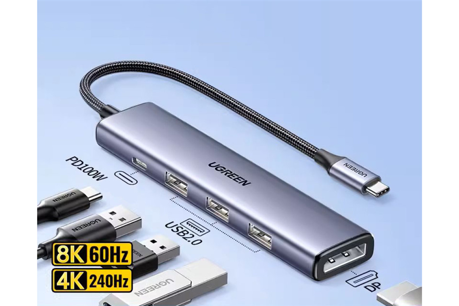 Bộ chia Hub Ugreen 15905 5in1 USB-C sang Displayport 8K60Hz, 3 USB 2.0