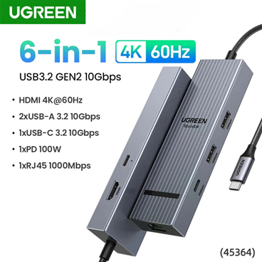 Bộ chia USB-C UGREEN 45364 Revodok Pro sang LAN 1Gbp, HDMI 4K 60Hz, USBA và C 10Gbs, sạc PD 100W