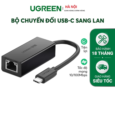 Bộ chuyển đổi USB Type C san LAN 10/100 Mbps Ethernet UGREEN 30287 (màu đen)