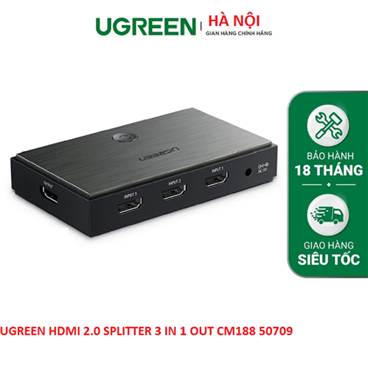 Bộ gộp HDMI 3 vào 1 ra HDMI 2.0 hỗ trợ 4Kx2K/60Hz chính hãng Ugreen 50709 hàng chính hãng
