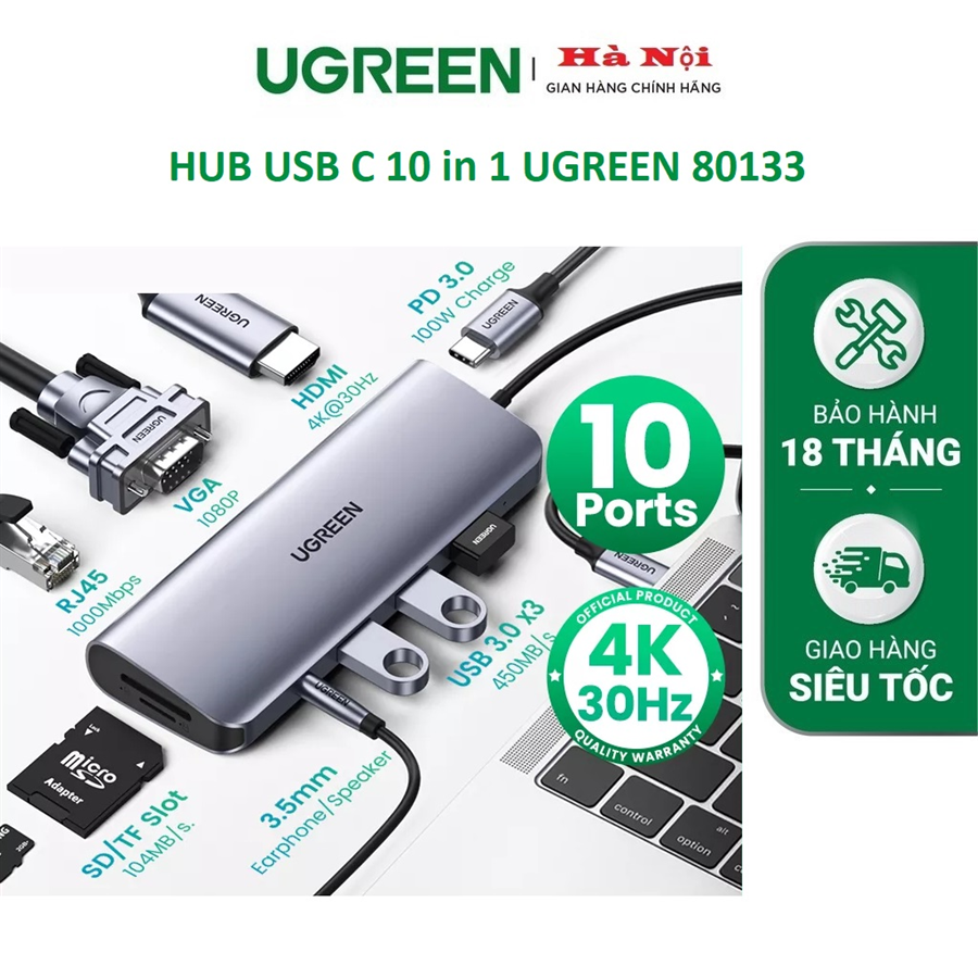 Bộ HUB USB C 10 in 1 UGREEN 80133 cao cấp