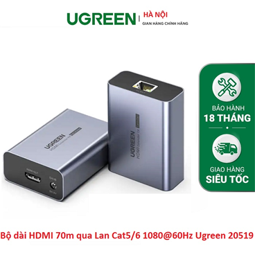 Bộ kéo dài HDMI 70m qua cáp Lan Cat5/6 1080@60Hz Ugreen 20519 cao cấp