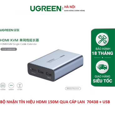 Bộ Nhận tín hiệu HDMI + USB qua cáp mạng 150m Cat5e,Cat6 Ugreen 70438 (Receiver)