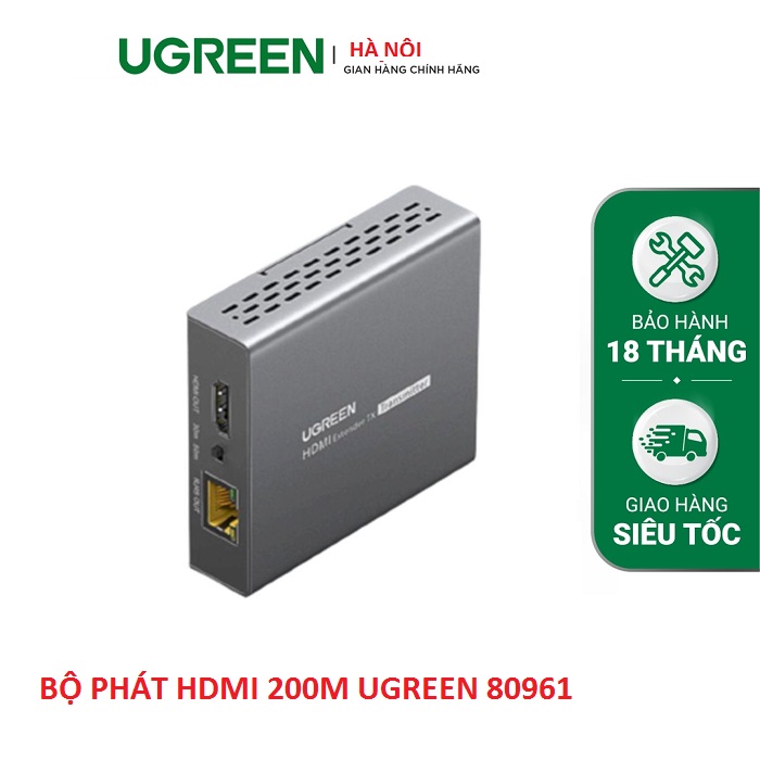 Bộ phát tín hiệu HDMI 200M qua cáp mạng RJ45 Cat5e/Cat6 Ugreen 80961 (Transmitter) chính hãng