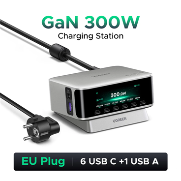 Bộ sạc nhanh máy tính để bàn UGREEN 300W X783 75752 GaN 8 cổng (6x USB-C + 1x USB-A + 1x DC) cao cấp