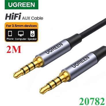 Cáp âm thanh AUX 3.5mm 2 đầu dương 4 cực dài 2M bện nylon hỗ trợ mic Ugreen 20782 cao cấp