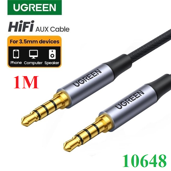 Cáp âm thanh AUX 3.5mm 2 đầu dương TRRS 4 cực dài 1M bện nylon hỗ trợ mic Ugreen 10648 cao cấp