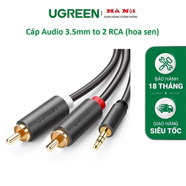 Cáp audio 3.5mm 1 ra 2 RCA (hoa sen) 1.5M Ugreen 10511 chính hãng