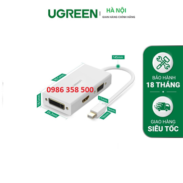 Cáp chuyển đổi 3 trong 1 Mini Displayport to HDMI / VGA / DVI hỗ trợ 4k*2k Ugreen 20418 cao cấp