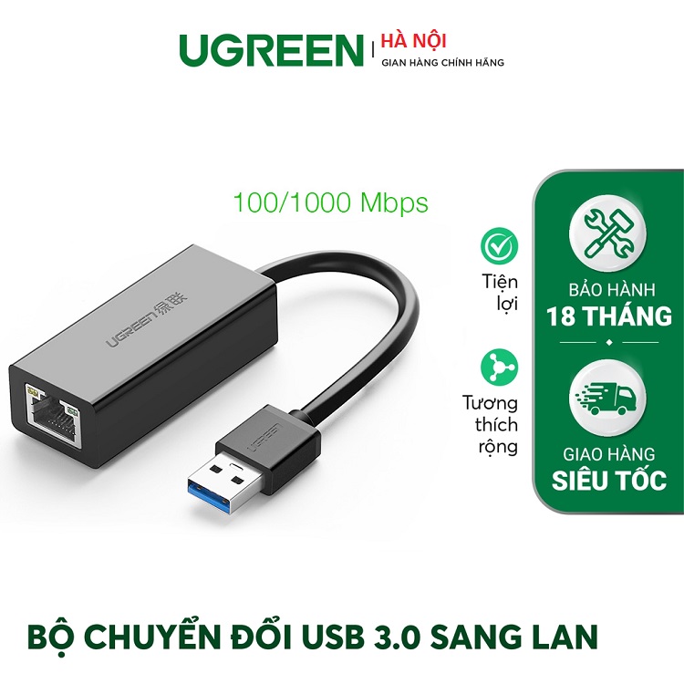 Cáp chuyển USB 3.0 sang Lan hỗ trợ 10/100/1000 Mbps chính hãng Ugreen 20256 cao cấp