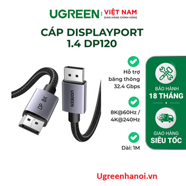 Cáp displayport 1.4 dài 1M Ugreen DP120 25903 hỗ trợ 8K@60Hz/4K@240Hz băng thông 32.4 Gbps cao cấp