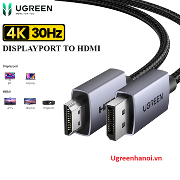 Cáp Displayport sang HDMI dài 2M hỗ trợ 4K30Hz Ugreen 35842 cao cấp