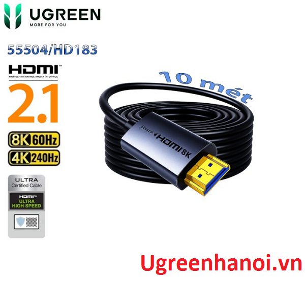 Cáp HDMI 2.1 Sợi Quang AOC Ugreen 55504 (HD183) 10m - 8K@60Hz, 4K@240Hz, 48Gbps cao cấp