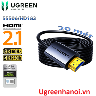 Cáp HDMI 2.1 Sợi Quang AOC Ugreen 55506 (HD183) 20m - 8K@60Hz, 4K@240Hz, 48Gbps cao cấp