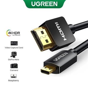 Cáp Micro HDMI sang HDMI dài 2m Ugreen 30103, hỗ trợ 4K30Hz HDR cao cấp
