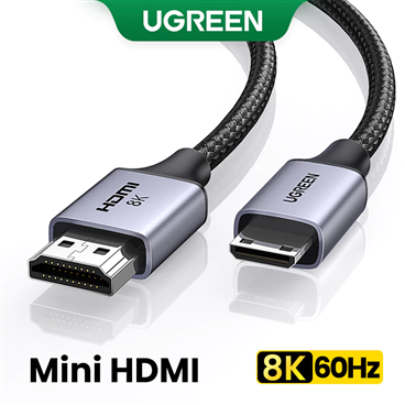 Cáp Mini HDMI sang HDMI 2.1 dài 2M Ugreen 15515 HD163, hỗ trợ 8K@60Hz 4K@144Hz 48Gbps cao cấp