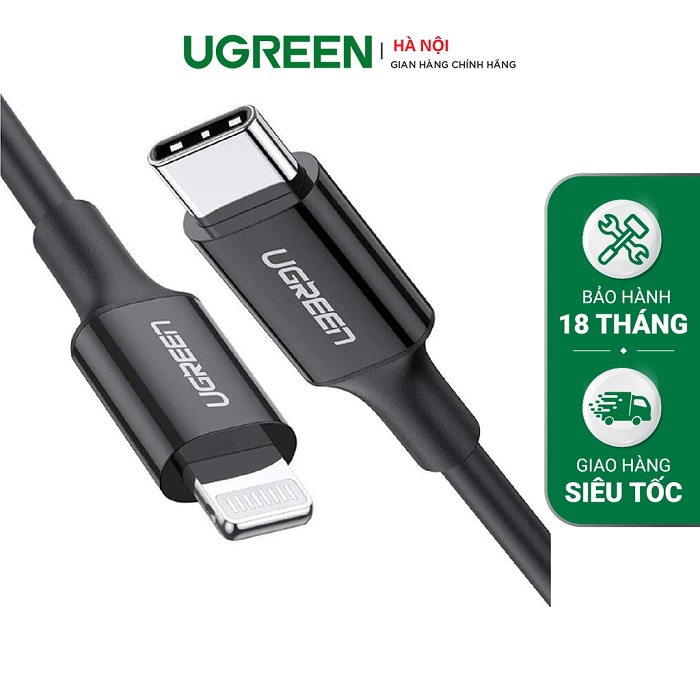 Cáp sạc, dữ liệu USB Type-C to Lightning dài 1M chuẩn MFI Apple, sạc nhanh 3A Ugreen 60751 (Đen)
