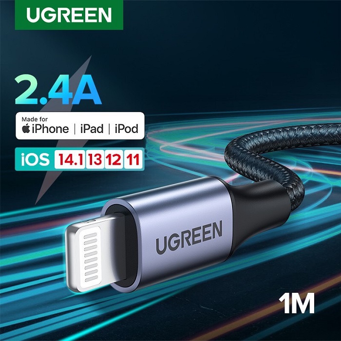 Cáp sạc nhanh dòng 2.4A cổng Lightning cho iPhone / iPad chuẩn MFI dài 1M Ugreen 60156