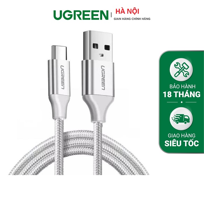 Cáp sạc và truyền dữ liệu cổng TyPE C, dài 2M dòng 3A, đầu nhôm vỏ nylon US228 60133