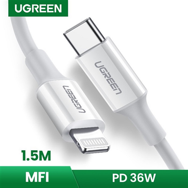 Cáp UGREEN 20W MFi đầu USB C Type C - Lightning dài 1,5m màu trắng 60748 Chất Lượng Cao