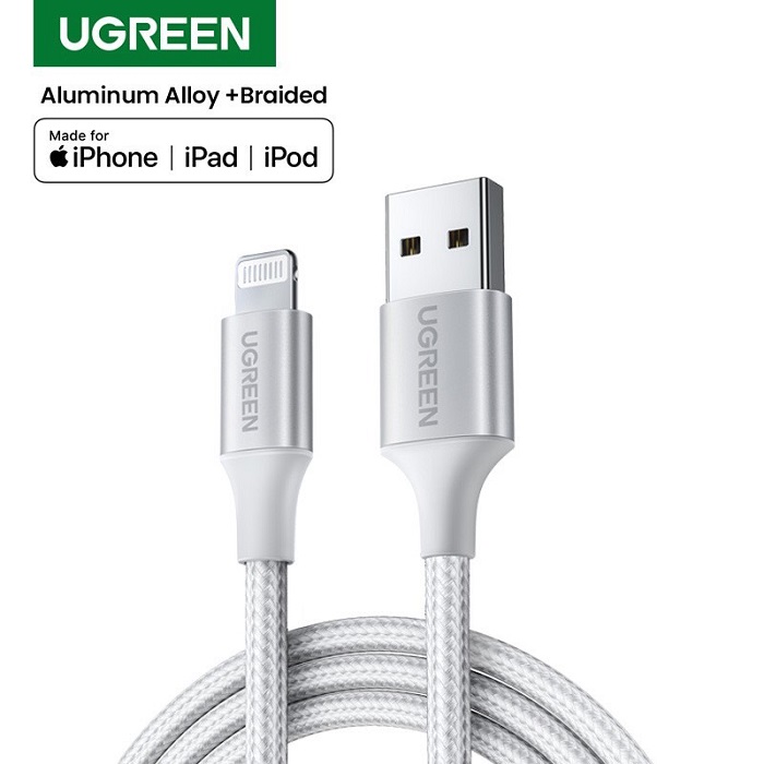 Cáp USB 2.4A sang Lightning UGREEN sạc nhanh truyền dữ liệu dài 2M Ugreen 60163 cao cấp
