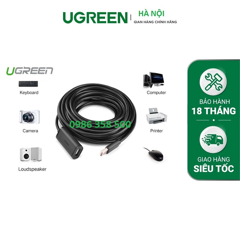 Cáp USB nối dài 5m có chíp khuếch đại chính hãng Ugreen 10319 cao cấp