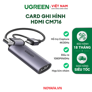 Card ghi hình HDMI Ugreen 25854 CM716, hỗ trợ Capture 4K30Hz Output 1080P@60Hz cao cấp