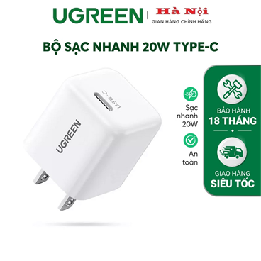 Củ sạc nhanh 20W UGREEN 10219 Cổng sạc nhanh PD 3.0, QC 4.0 Thiết kế nhỏ gọn, chân dẹt US