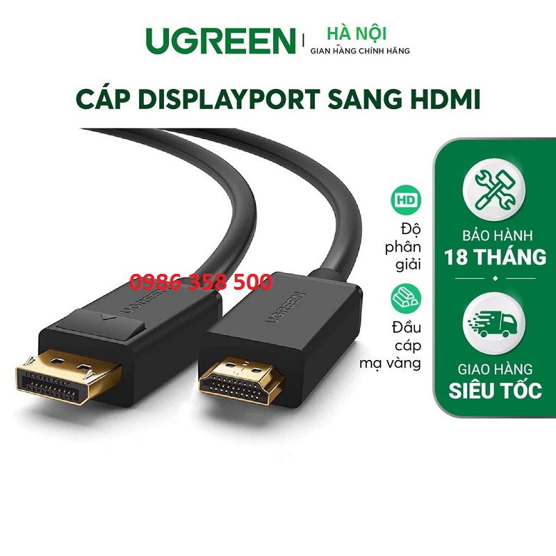 Ugreen 10239, Cáp Displayport 1.2 to HDMI 4Kx2K Cao Cấp Dài 1,5M Cao Cấp