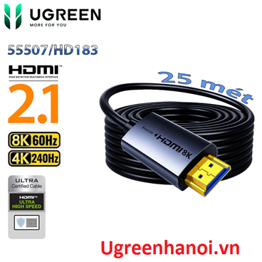Dây, Cáp HDMI 2.1 Sợi Quang AOC Ugreen 55507 (HD183) 25m - 8K@60Hz, 4K@240Hz, 48Gbps cao cấp