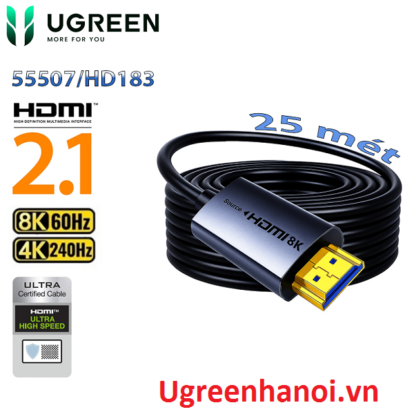 Dây, Cáp HDMI 2.1 Sợi Quang AOC Ugreen 55507 (HD183) 25m - 8K@60Hz, 4K@240Hz, 48Gbps cao cấp