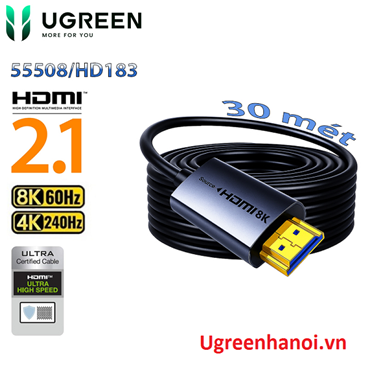 Dây, cáp HDMI 2.1 Sợi Quang AOC Ugreen 55508 (HD183) 30m - 8K@60Hz, 4K@240Hz, 48Gbps cao cấp